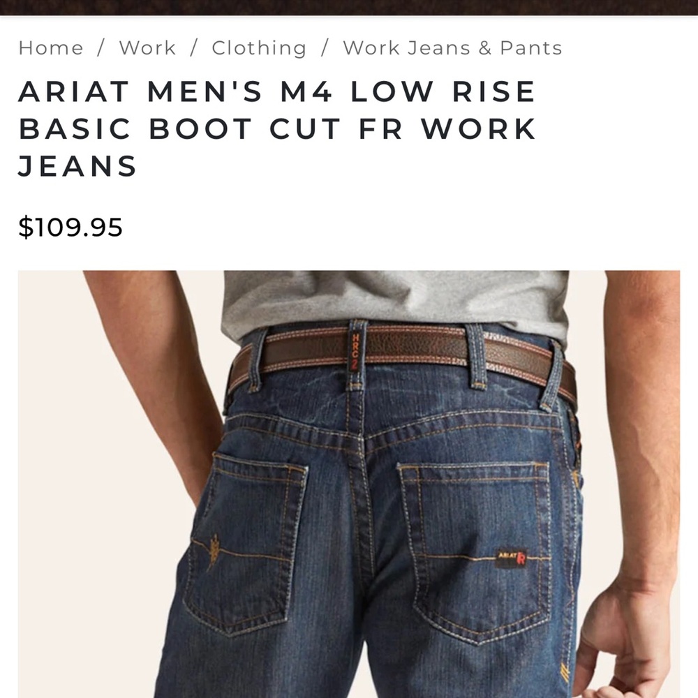 Ariat Men's Low Rise Basic boot cut FR jeans size 46x32